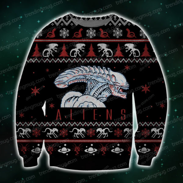 Alien Knitting Pattern 3D Print Ugly Christmas Sweater Jisubin Apparel