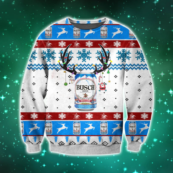 Busch Beer Knitting Pattern 3D Print Ugly Christmas Sweater Jisubin Apparel