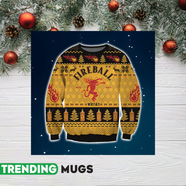 Fireball Cinnamon Whisky Knitting Pattern 3D Print Ugly Sweater Jisubin Apparel