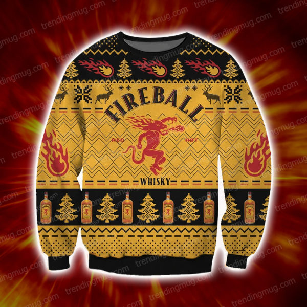 Fireball Cinnamon Whisky Knitting Pattern 3D Print Ugly Sweater Jisubin Apparel