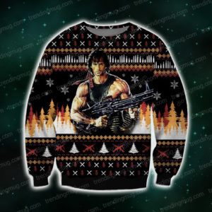 Rambo Knitting Pattern 3D Print Ugly Christmas Sweater Jisubin Apparel