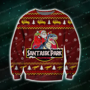 Santassic Park Knitting Pattern 3D Print Ugly Christmas Sweater Jisubin Apparel