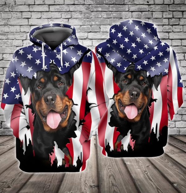Rottweiler Dog American Flag 3D Hoodie Jisubin Apparel
