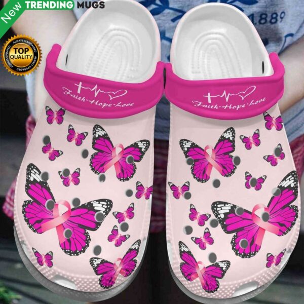 Butterfly Breast Cancer Awareness Christian Faith Hope Love Clog Shoes Clog Shoes