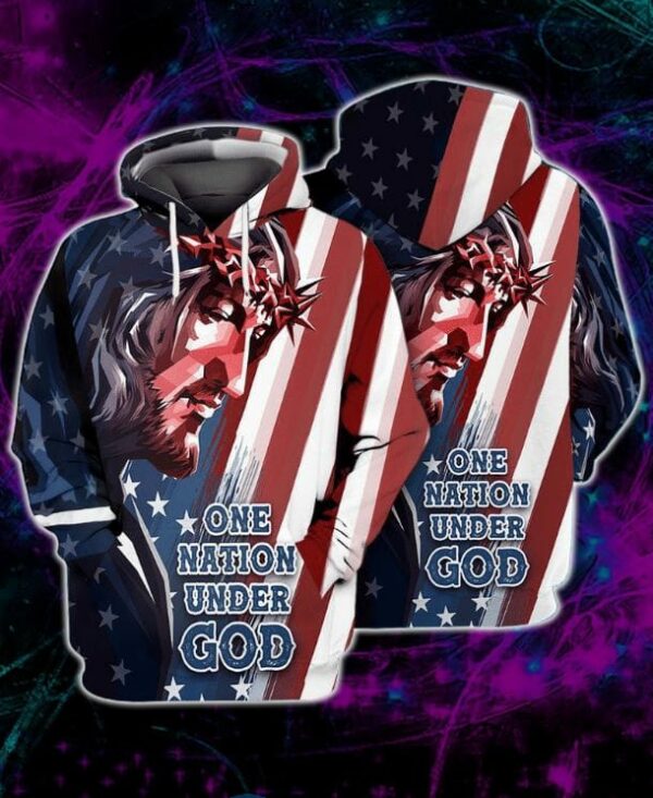 Jesus One Nation Under God USA Flag 3D Hoodie Apparel