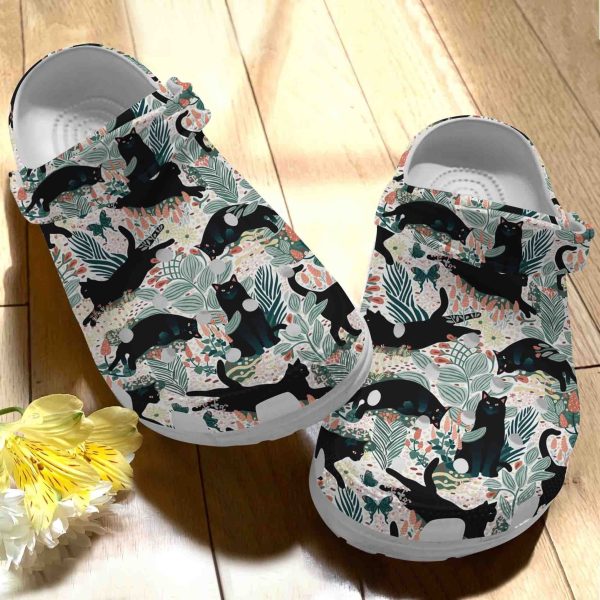 Black Cat In The Garden Floral Cute Vintage Clog Shoes Funny Animal Clog Shoes bland Birthday Gift For Man Woman 3D Hoodies
