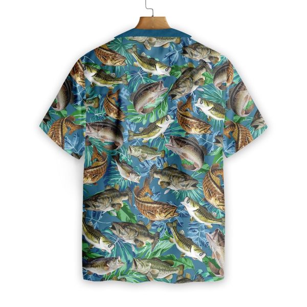 Fishing Hawaiian Shirt Bass Fish Pattern Tropical Hawaii Shirt 3D All Over Print