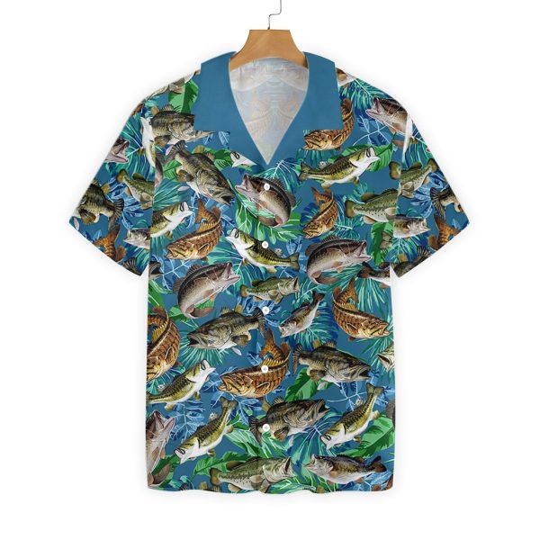 Fishing Hawaiian Shirt Bass Fish Pattern Tropical Hawaii Shirt 3D All Over Print
