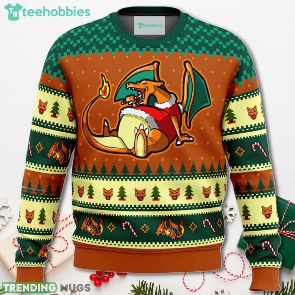 Pokemon Eating Candy Cane Charizard Christmas Sweater For Men Women Sweater