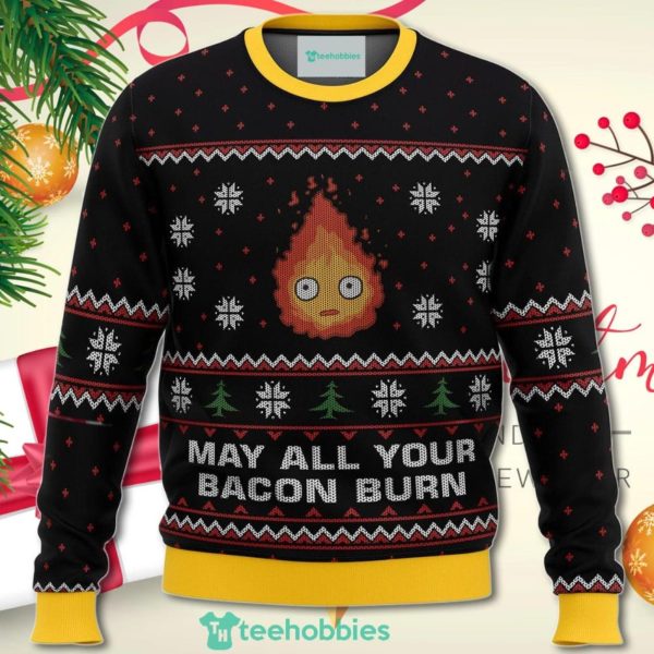 Studio Ghibli May All Your Bacon Burn Calcifer Christmas Sweater For Men Women Sweater