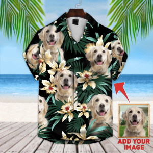 Custom photo Dog floral Aloha Shirt, dog Flowers Pattern Short-Sleeve Hawaiian Shirt, Dog Hawaiian shirt For Men, Women Product Photo 1