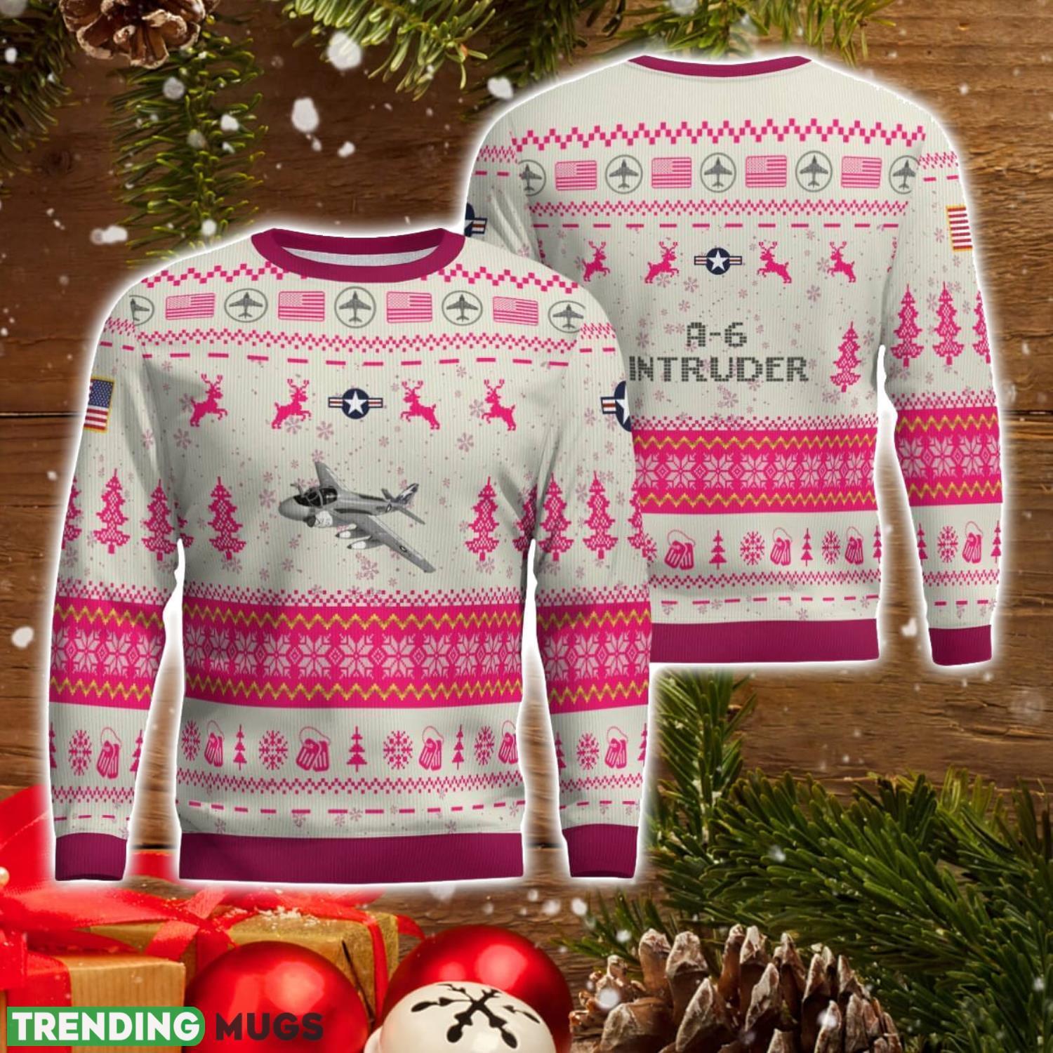 A 6 Intruder A6 AOP Aircraft Ugly Christmas Sweater Pink Color Christmas Gift For Fans 3D Sweater A 6 Intruder A6 AOP Aircraft Ugly Christmas Sweater Pink Color Christmas Gift For Fans 3D Sweater