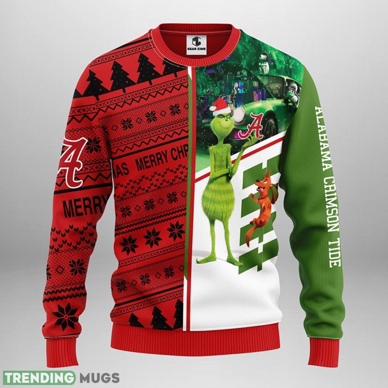 Alabama Crimson Tide Grinch & Scooby doo Ugly Christmas Sweater For Sport Fans Christmas Gift 3D Sweater Alabama Crimson Tide Grinch & Scooby doo Ugly Christmas Sweater For Sport Fans Christmas Gift 3D Sweater