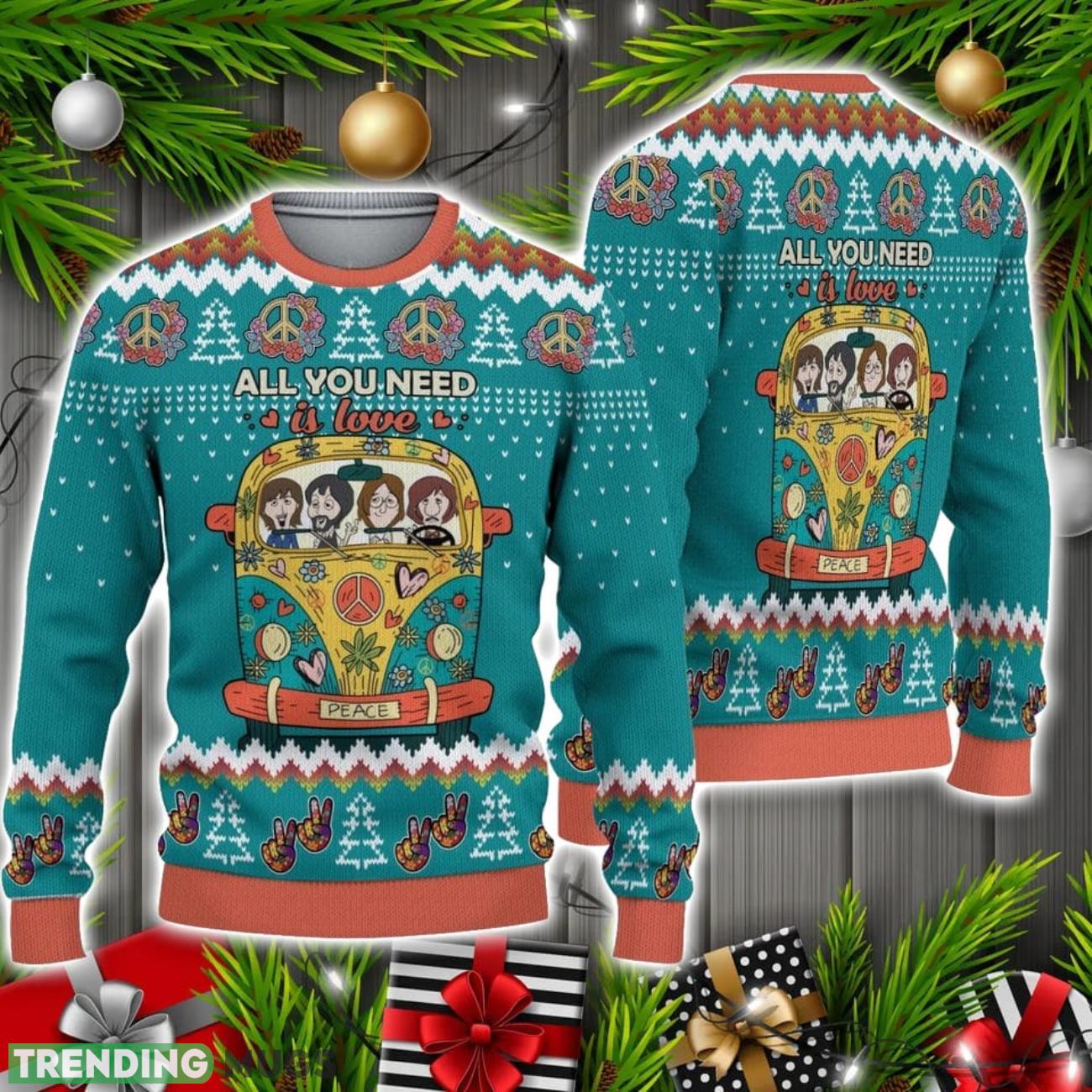 All You Need Is Love Hippie Peace Bus Ugly Christmas Sweater Christmas Holiday Gift 3D Sweater All You Need Is Love Hippie Peace Bus Ugly Christmas Sweater Christmas Holiday Gift 3D Sweater