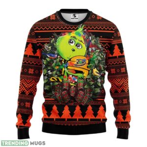 Anaheim Ducks Grinch Hug Ugly Christmas Sweater For Sport Fans Christmas Gift 3D Sweater