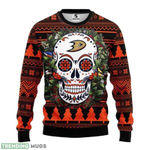 Anaheim Ducks Skull Flower Ugly Ugly Christmas Sweater For Sport Fans Christmas Gift 3D Sweater