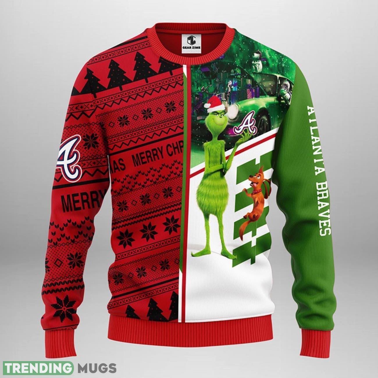 Atlanta Braves Grinch & Scooby doo Ugly Christmas Sweater For Sport Fans Christmas Gift 3D Sweater Atlanta Braves Grinch & Scooby doo Ugly Christmas Sweater For Sport Fans Christmas Gift 3D Sweater