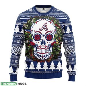 Atlanta Braves Skull Flower Ugly Ugly Christmas Sweater For Sport Fans Christmas Gift 3D Sweater