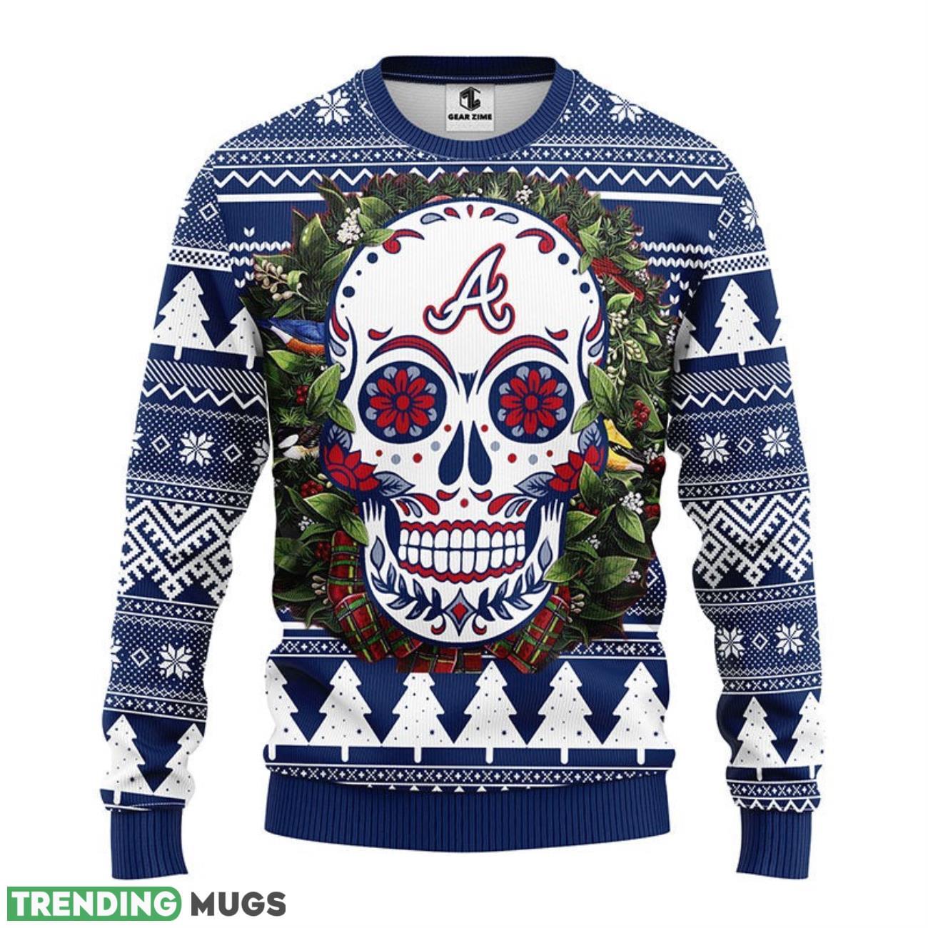 Atlanta Braves Skull Flower Ugly Ugly Christmas Sweater For Sport Fans Christmas Gift 3D Sweater Atlanta Braves Skull Flower Ugly Ugly Christmas Sweater For Sport Fans Christmas Gift 3D Sweater