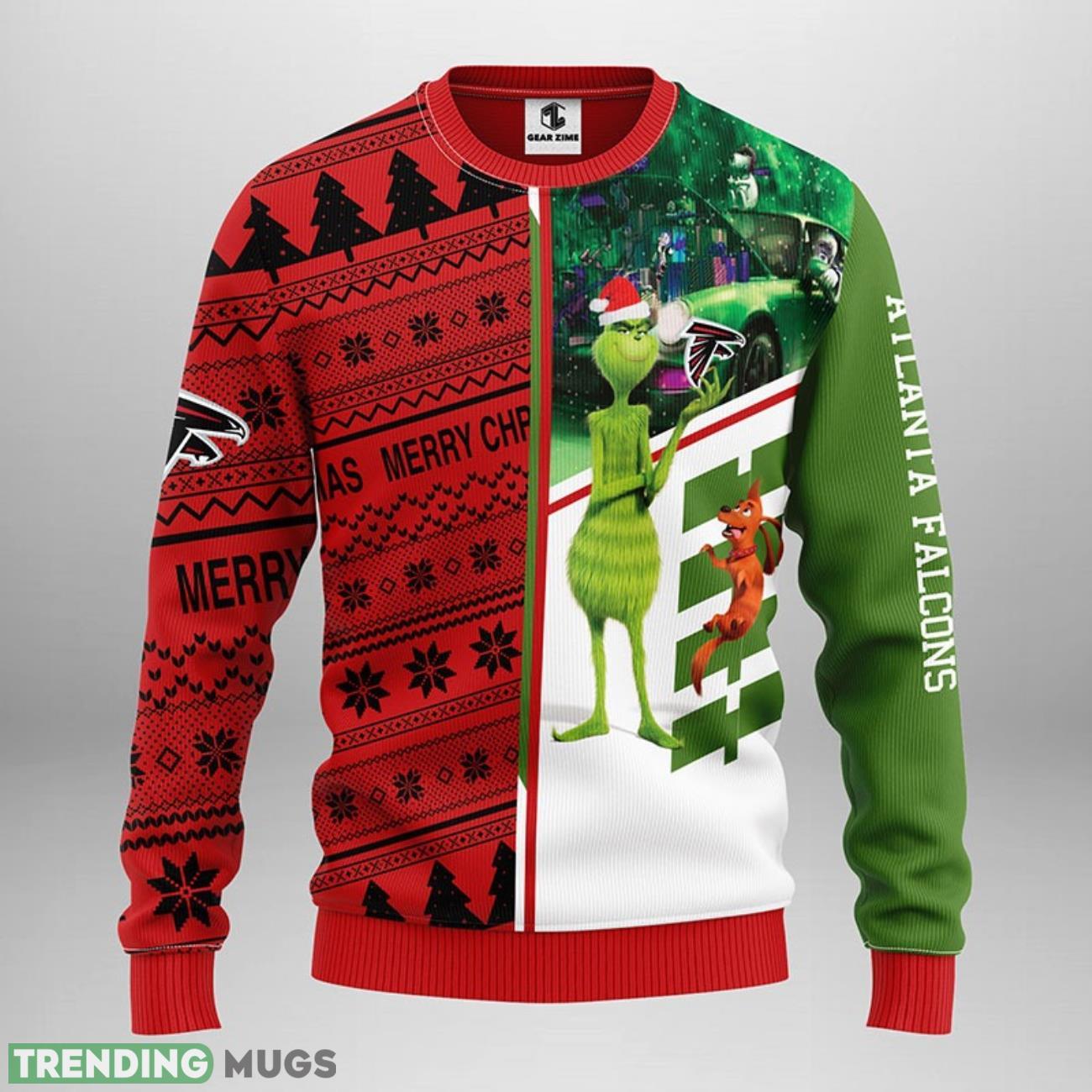Atlanta Falcons Grinch & Scooby Doo Ugly Christmas Sweater For Sport Fans Christmas Gift 3D Sweater Atlanta Falcons Grinch & Scooby Doo Ugly Christmas Sweater For Sport Fans Christmas Gift 3D Sweater
