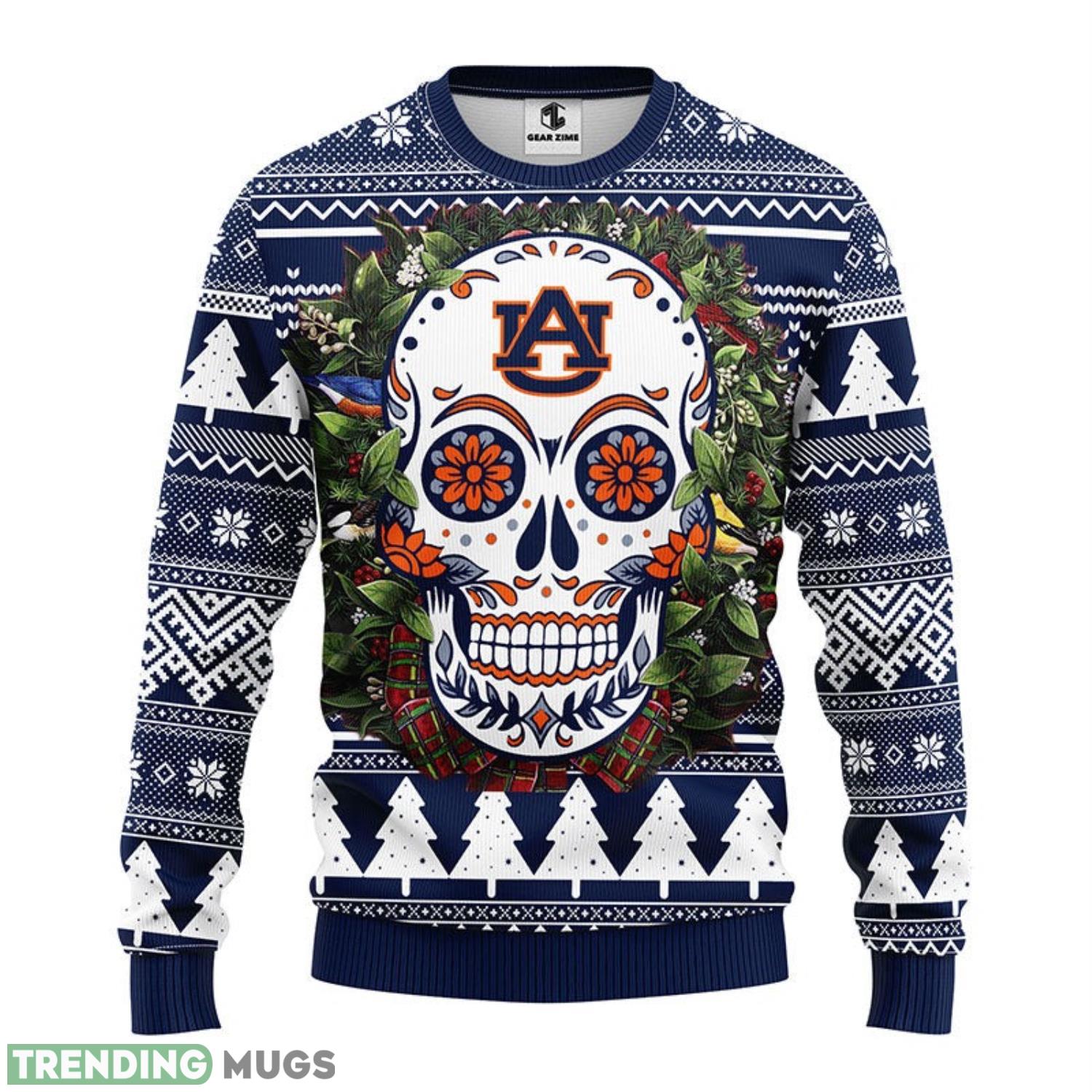 Auburn Tigers Skull Flower Ugly Ugly Christmas Sweater For Sport Fans Christmas Gift 3D Sweater Auburn Tigers Skull Flower Ugly Ugly Christmas Sweater For Sport Fans Christmas Gift 3D Sweater
