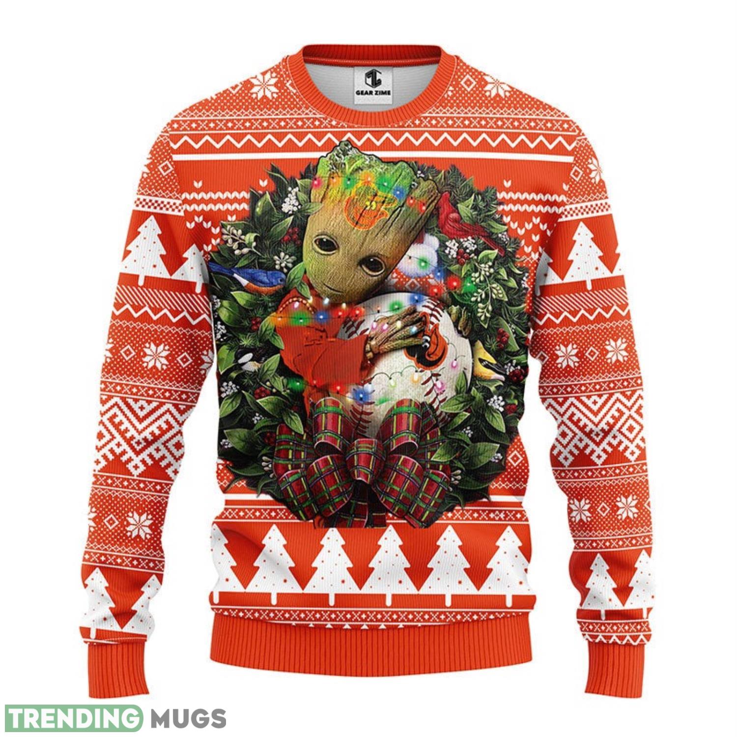 Baltimore Orioles Groot Hug Ugly Christmas Sweater For Sport Fans Christmas Gift 3D Sweater Baltimore Orioles Groot Hug Ugly Christmas Sweater For Sport Fans Christmas Gift 3D Sweater