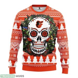 Baltimore Orioles Skull Flower Ugly Ugly Christmas Sweater For Sport Fans Christmas Gift 3D Sweater