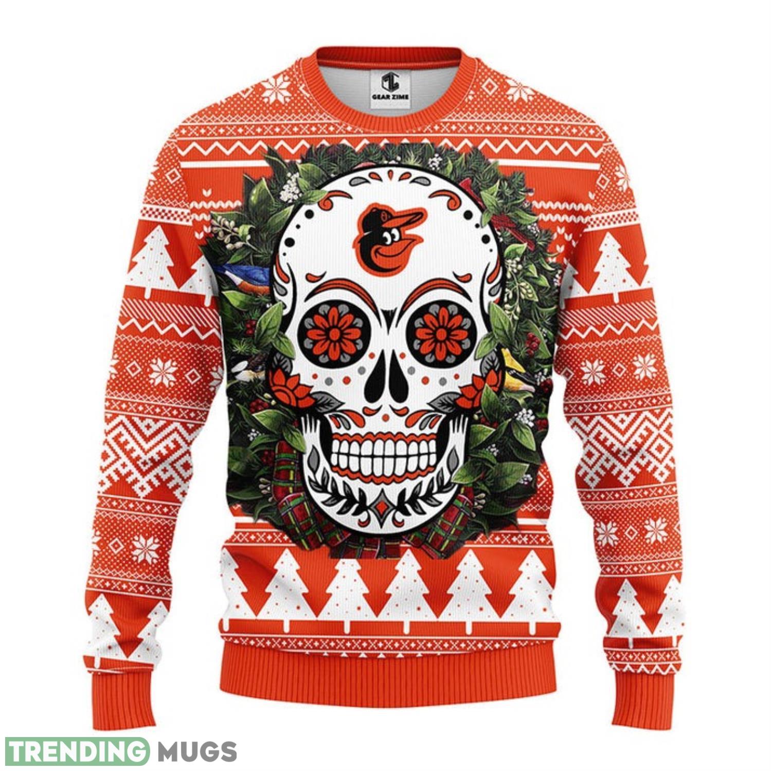 Baltimore Orioles Skull Flower Ugly Ugly Christmas Sweater For Sport Fans Christmas Gift 3D Sweater Baltimore Orioles Skull Flower Ugly Ugly Christmas Sweater For Sport Fans Christmas Gift 3D Sweater