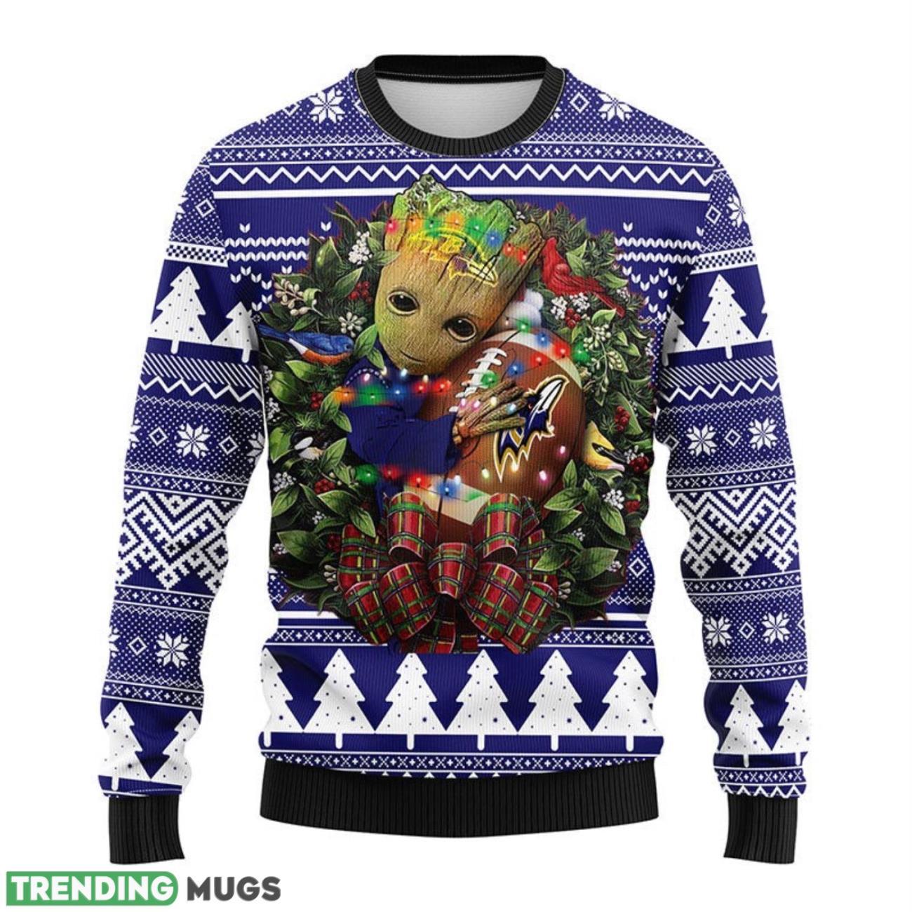 Baltimore Ravens Groot Hug Ugly Christmas Sweater For Sport Fans Christmas Gift 3D Sweater Baltimore Ravens Groot Hug Ugly Christmas Sweater For Sport Fans Christmas Gift 3D Sweater
