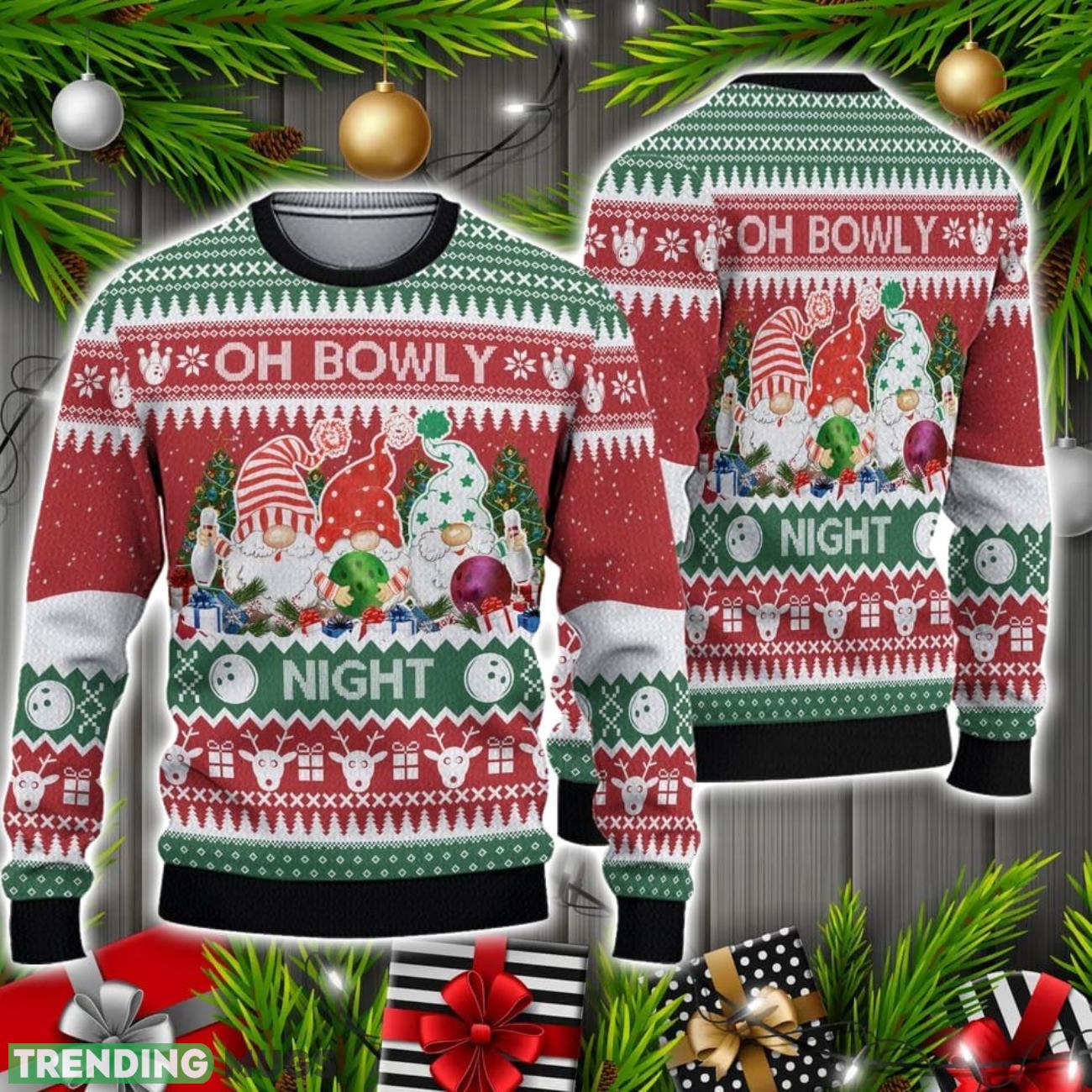Bowling And Gnomes Lovers Gift Oh Bowly Night Ugly Christmas Sweater Christmas Holiday Gift 3D Sweater Bowling And Gnomes Lovers Gift Oh Bowly Night Ugly Christmas Sweater Christmas Holiday Gift 3D Sweater