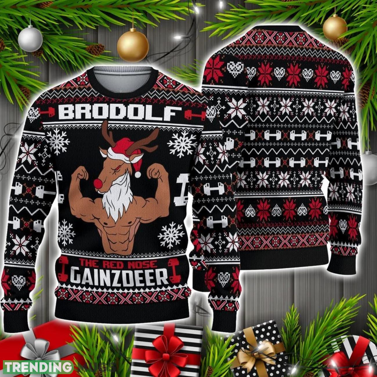 Brodolf The Red Nose Gainzdeer Gym Ugly Christmas All Over Print Sweater Christmas Holiday Gift 3D Sweater Brodolf The Red Nose Gainzdeer Gym Ugly Christmas All Over Print Sweater Christmas Holiday Gift 3D Sweater
