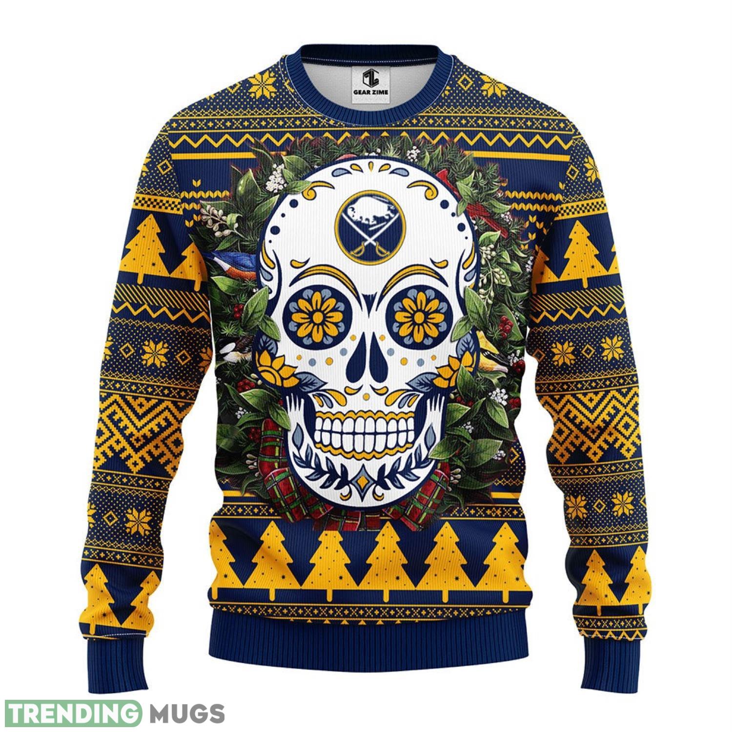 Buffalo Sabres Skull Flower Ugly Christmas Ugly Sweater 3D Christmas Sweater For Men Women Christmas Gift For Sport Team 3D Sweater Buffalo Sabres Skull Flower Ugly Christmas Ugly Sweater 3D Christmas Sweater For Men Women Christmas Gift For Sport Team 3D Sweater