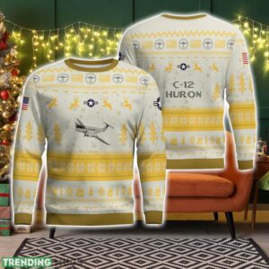 C-12 Huron C12 3D Aircraft Ugly Christmas Sweater Christmas Pattern Holiday Gift Product Photo 1