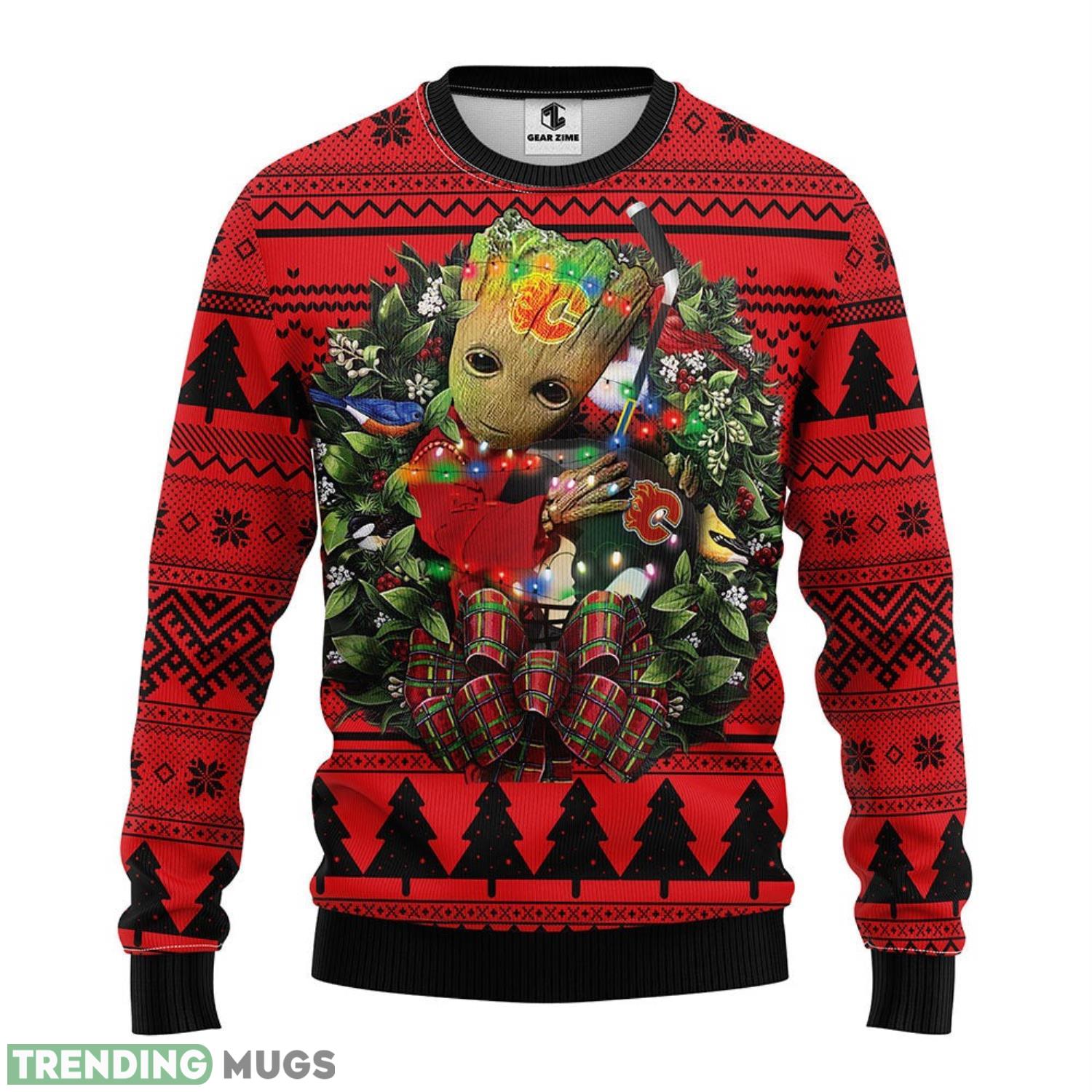 Calgary Flames Groot Hug Christmas Ugly Sweater 3D Christmas Sweater For Men Women Christmas Gift For Sport Team 3D Sweater Calgary Flames Groot Hug Christmas Ugly Sweater 3D Christmas Sweater For Men Women Christmas Gift For Sport Team 3D Sweater