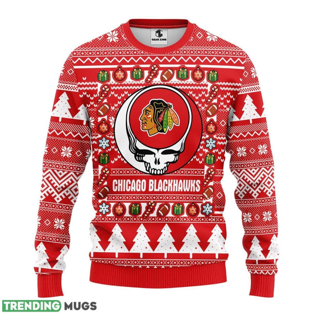 Chicago Blackhawks Grateful Dead Ugly Christmas Sweater Holiday Gift For Sport Fans 3D Sweater Chicago Blackhawks Grateful Dead Ugly Christmas Sweater Holiday Gift For Sport Fans 3D Sweater