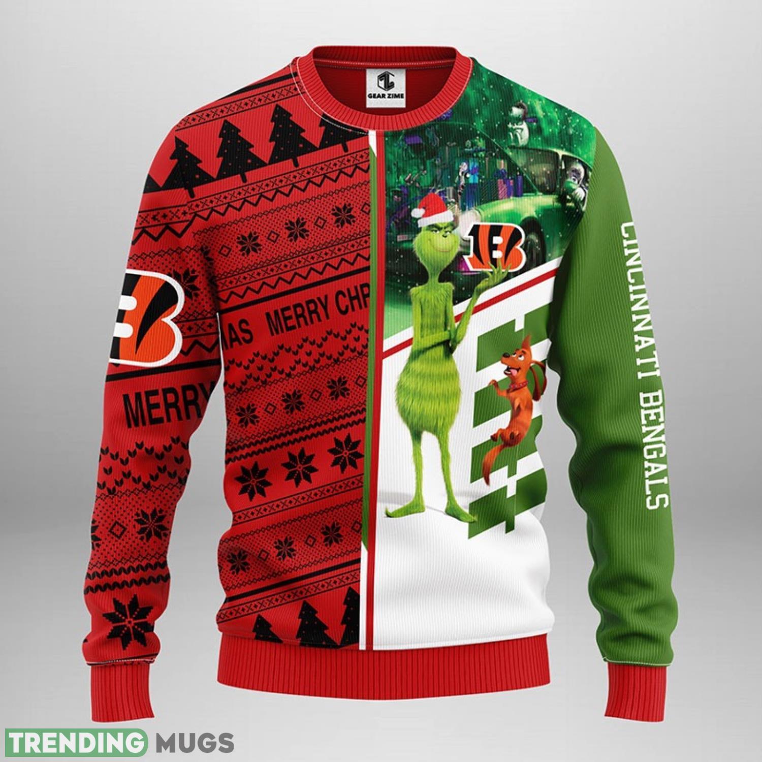 Cincinnati Bengals Grinch & Scooby-Doo AOP Ugly Christmas Sweater Christmas Holiday Gift For Fans Product Photo 1
