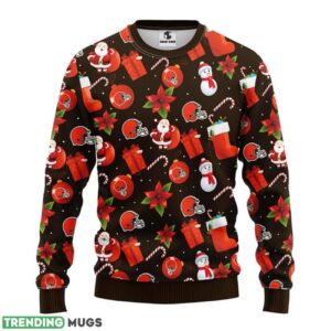 Cleveland Browns Santa Claus Snowman AOP Ugly Christmas Sweater Christmas Holiday Gift For Fans 3D Sweater
