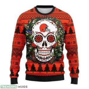 Cleveland Browns Skull Flower Ugly AOP Ugly Christmas Sweater Christmas Holiday Gift For Fans 3D Sweater