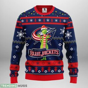 Columbus Blue Jackets Funny Grinch AOP Ugly Christmas Sweater Christmas Holiday Gift For Fans 3D Sweater