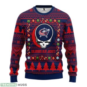 Columbus Blue Jackets Grateful Dead Ugly Sweater 3D Christmas Sweater For Men Women 3D Sweater