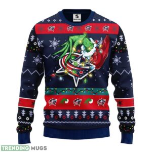 Columbus Blue Jackets Grinch AOP Ugly Christmas Sweater Christmas Holiday Gift For Fans 3D Sweater