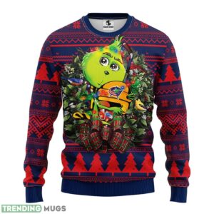 Columbus Blue Jackets Grinch Hug AOP Ugly Christmas Sweater Christmas Holiday Gift For Fans 3D Sweater