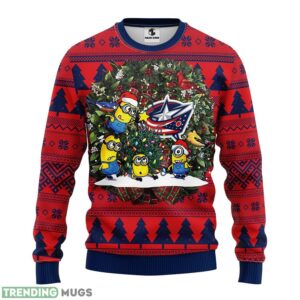 Columbus Blue Jackets Minion AOP Ugly Christmas Sweater Christmas Holiday Gift For Fans Product Photo 1