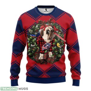 Columbus Blue Jackets Pub Dog AOP Ugly Christmas Sweater Christmas Holiday Gift For Fans 3D Sweater