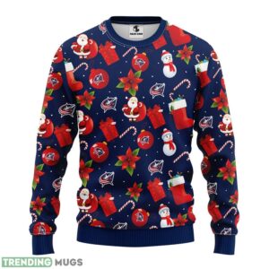 Columbus Blue Jackets Santa Claus Snowman AOP Ugly Christmas Sweater Christmas Holiday Gift For Fans 3D Sweater