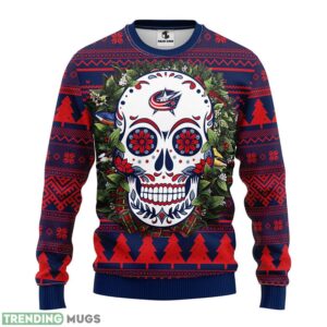 Columbus Blue Jackets Skull Flower Ugly AOP Ugly Christmas Sweater Christmas Holiday Gift For Fans 3D Sweater