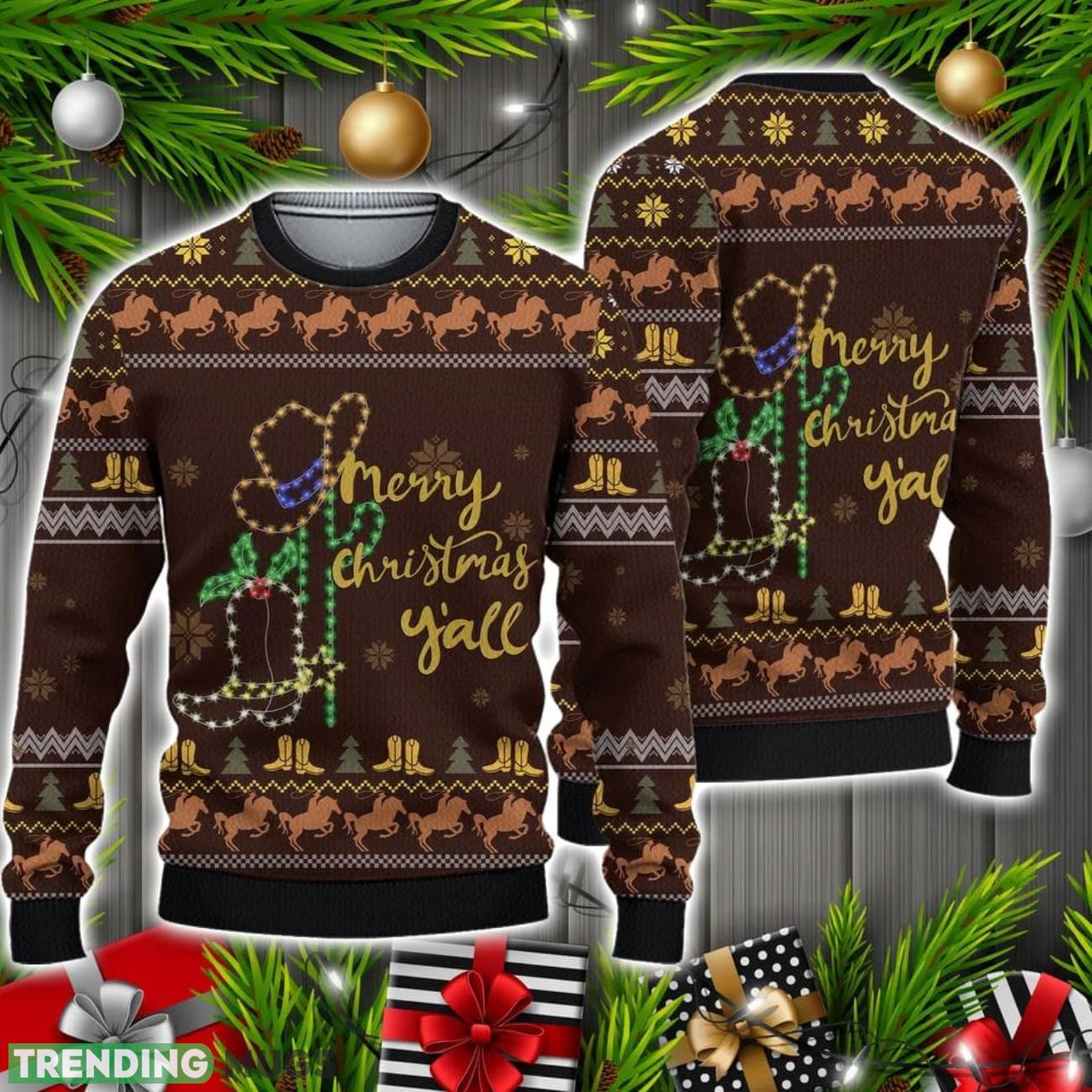 Cowboy Boots Merry Christmas Y'all Ugly Sweater Christmas Holiday Gift 3D Sweater Cowboy Boots Merry Christmas Y'all Ugly Sweater Christmas Holiday Gift 3D Sweater