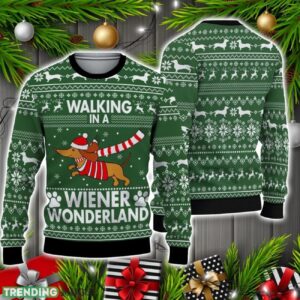 Dachshund Walking In A Weiner Wonderland Ugly Christmas Sweater Christmas Holiday Gift 3D Sweater