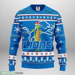 Detroit Lions Funny Grinch AOP Ugly Christmas Sweater Christmas Holiday Gift For Fans 3D Sweater