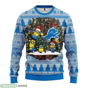 Detroit Lions Minion AOP Ugly Christmas Sweater Christmas Holiday Gift For Fans 3D Sweater